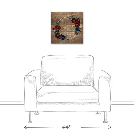 Happy Thanksgiving Floral Wreath Canvas Wall Art